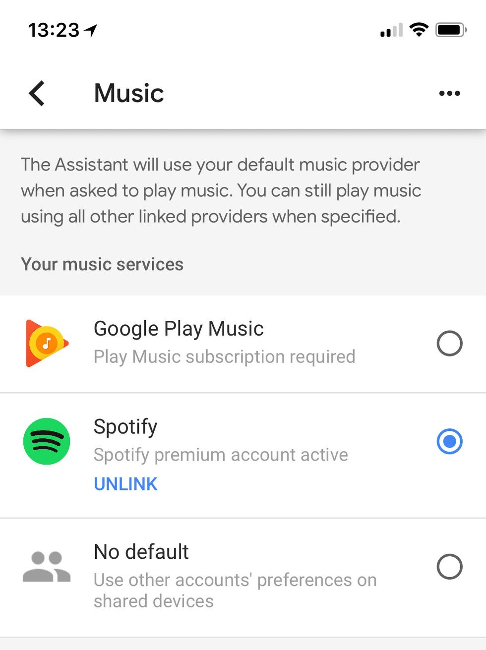 Mobile screen of Google Home app for music.