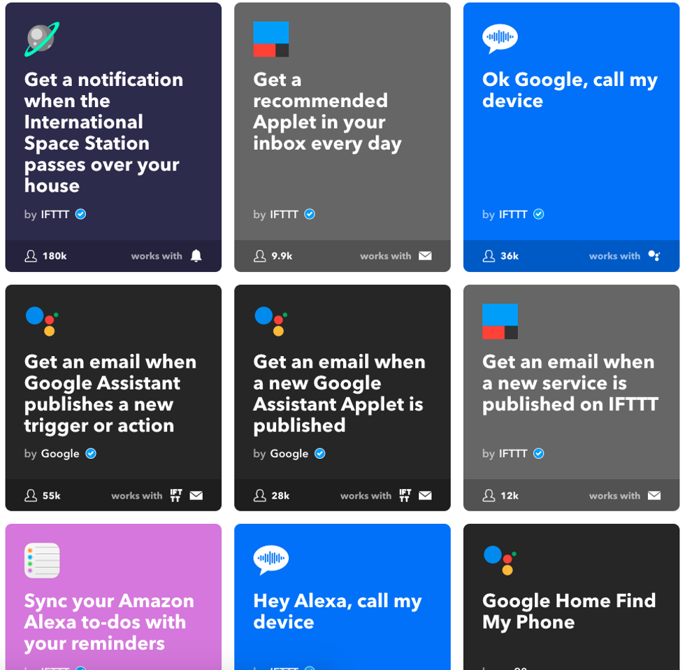 a screenshot of IFTTT applets