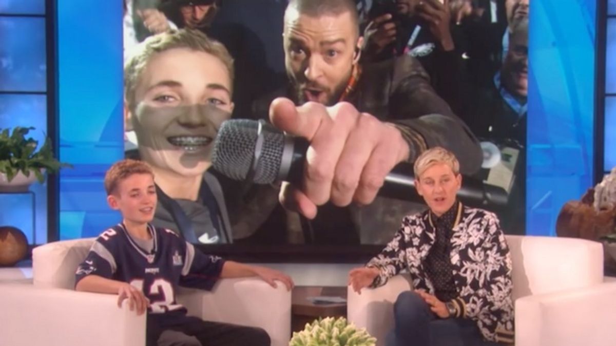 Justin Timberlake Surprises Super Bowl 'Selfie Kid' Ryan McKenna With a Phone Call on 'Ellen'
