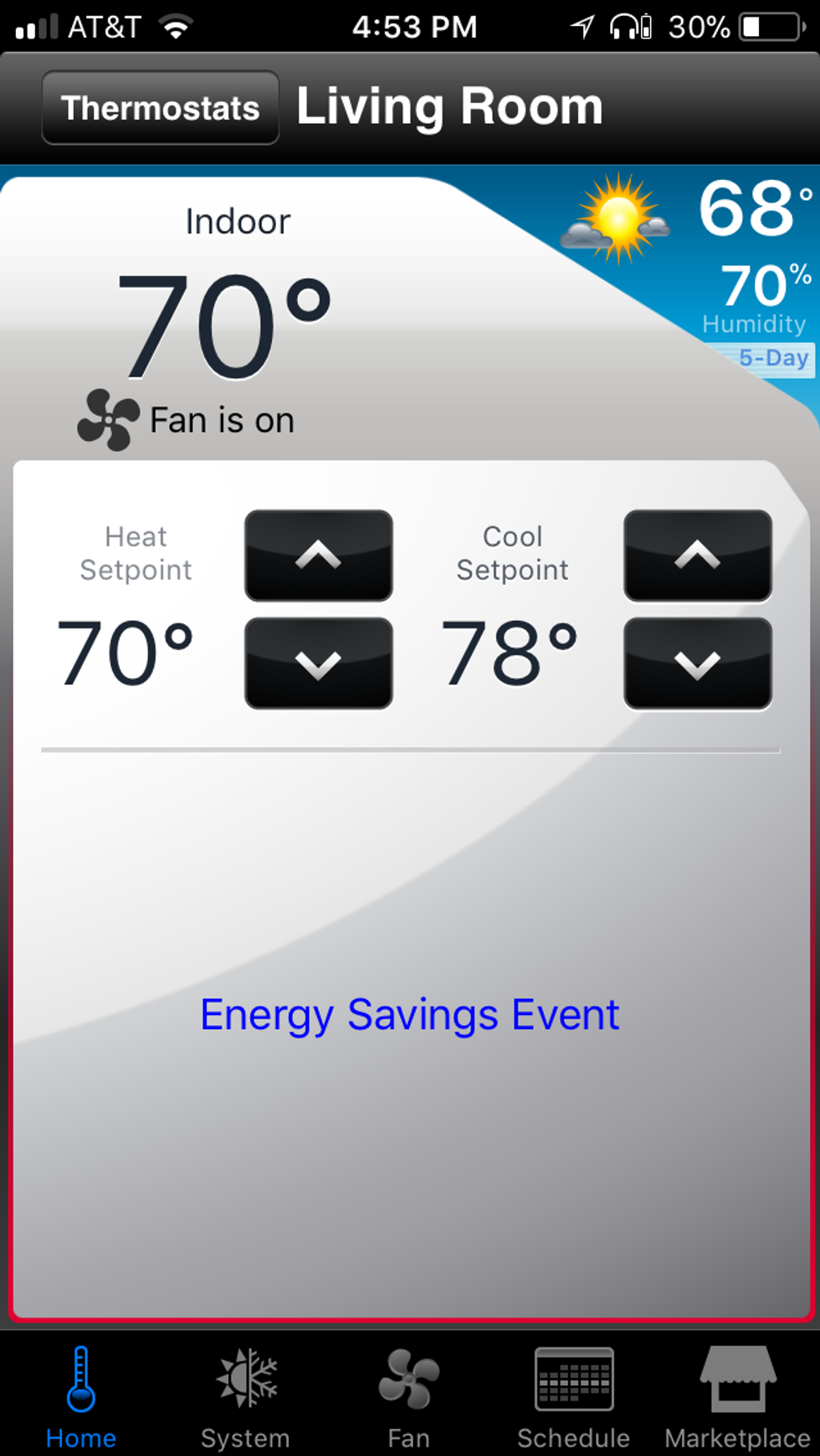 a screenshot of honeywell dashboard in a app
