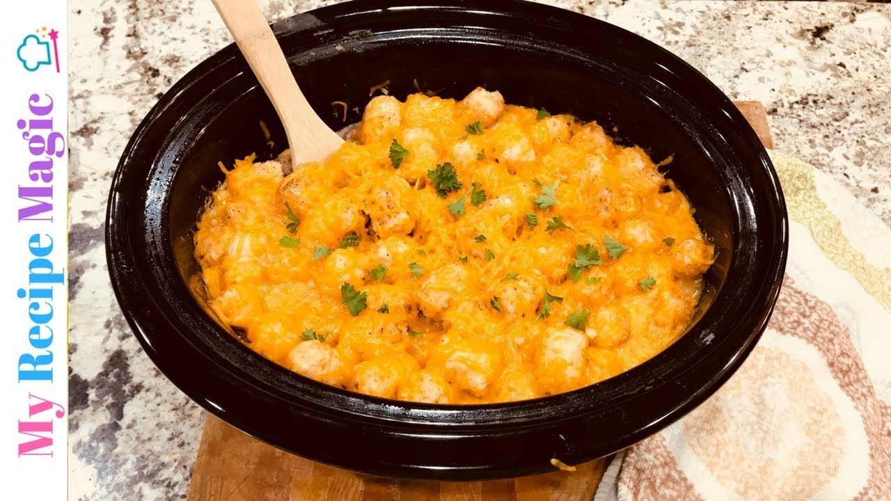 Crock Pot Bacon Cheeseburger Tater Tot Casserole