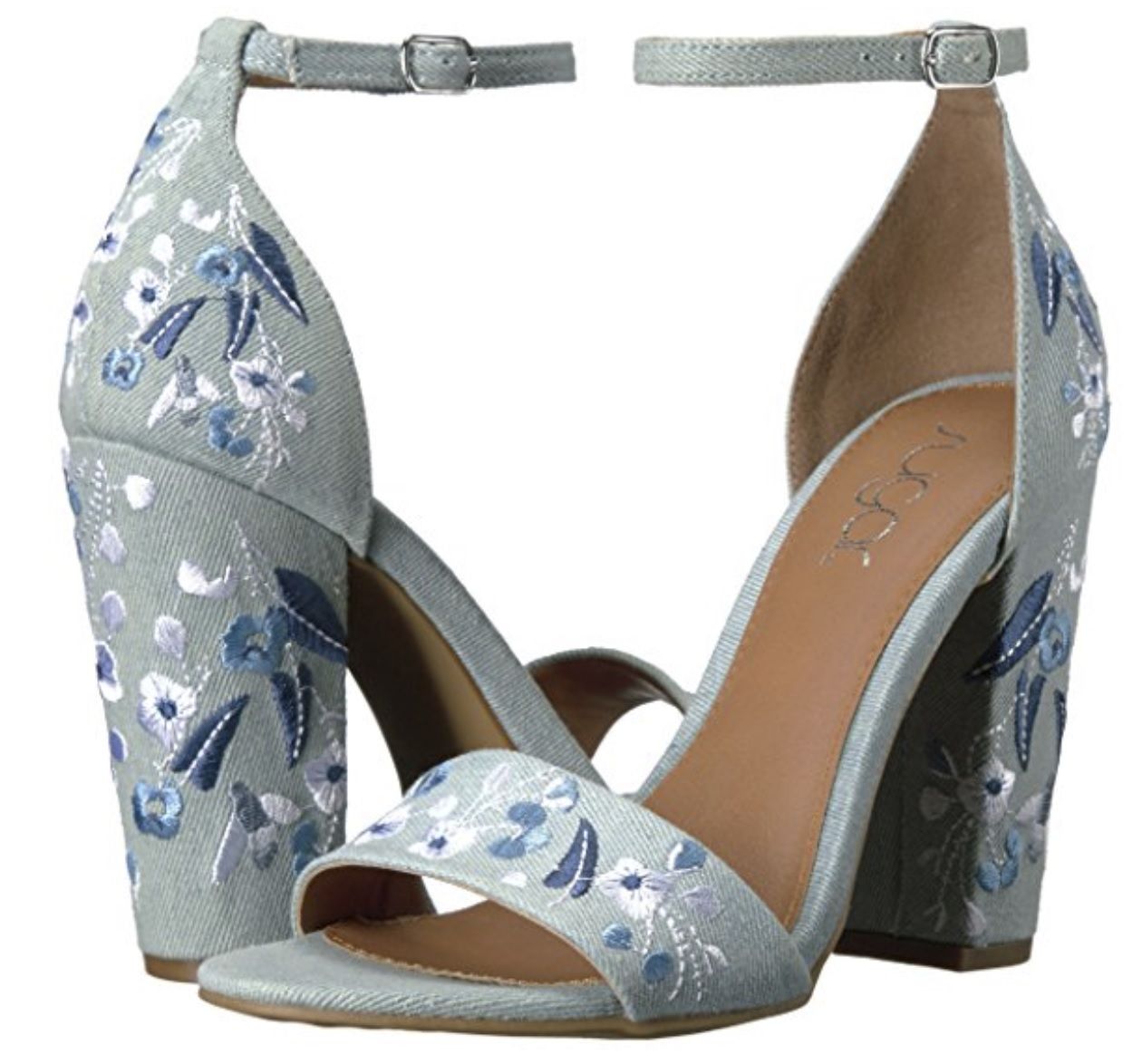 Sugar Womens Silck Flower Floral Embroidered Block High Heel Sandal