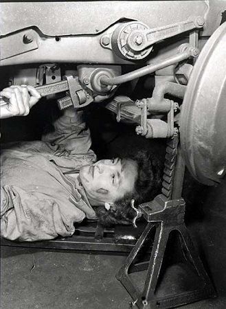 Princess Elizabeth under a car WWII