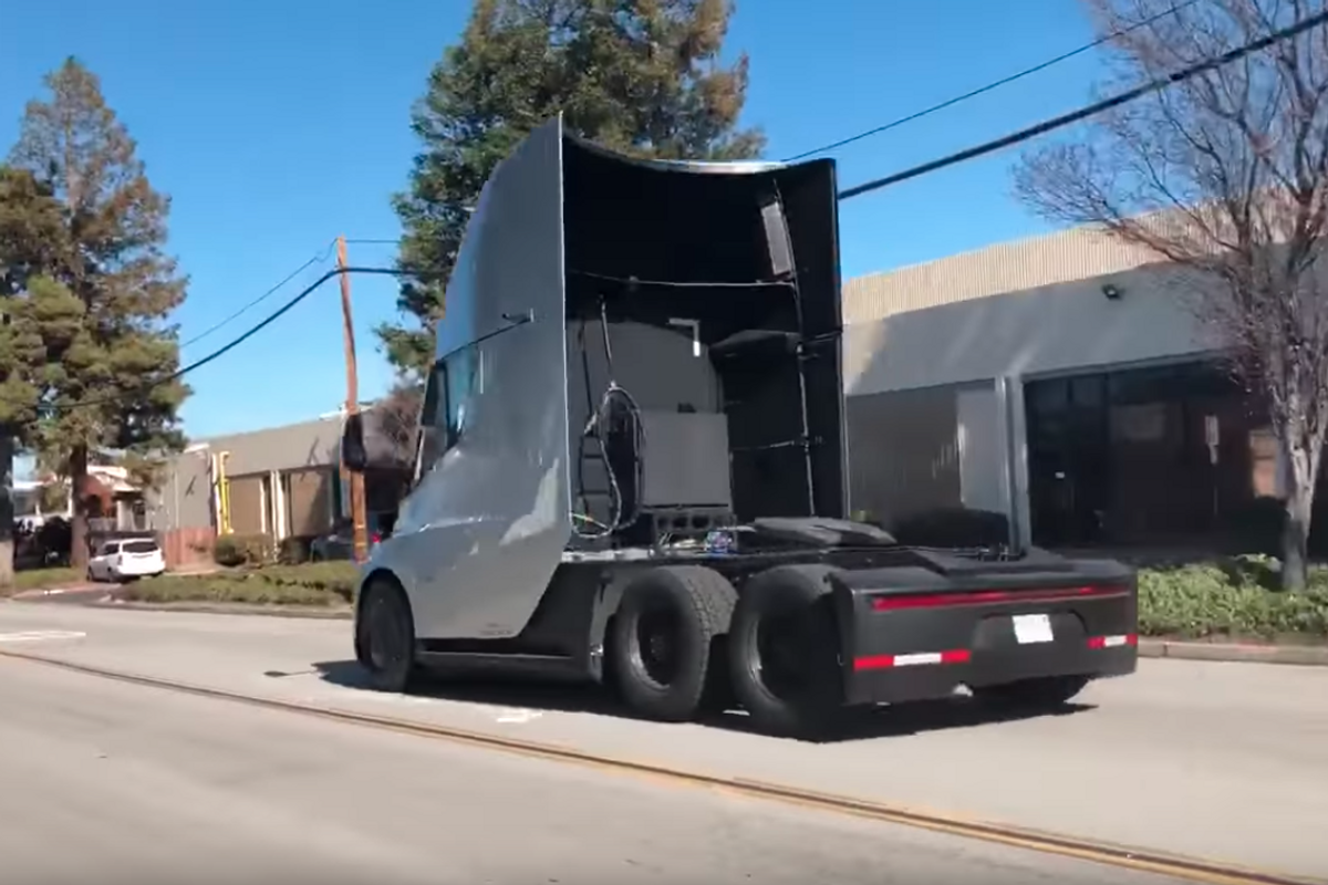 Tesla truck spotted laying rubber as it accelerates down public street
