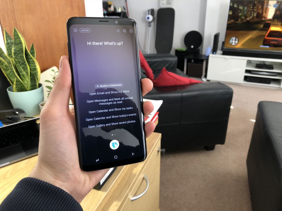 Photo of a Samsung Galaxy smartphone running Bixby
