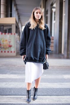 long skirt and hoodie