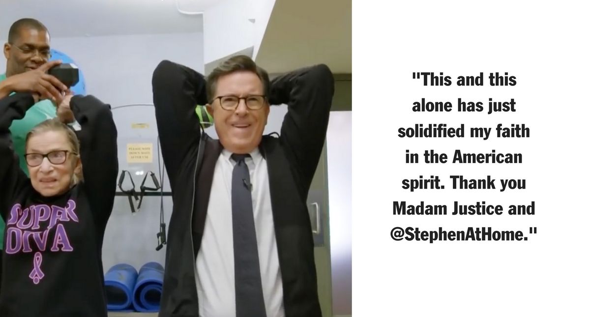 Stephen Colbert Struggles to Keep Up With Ruth Bader Ginsburg at the Gym