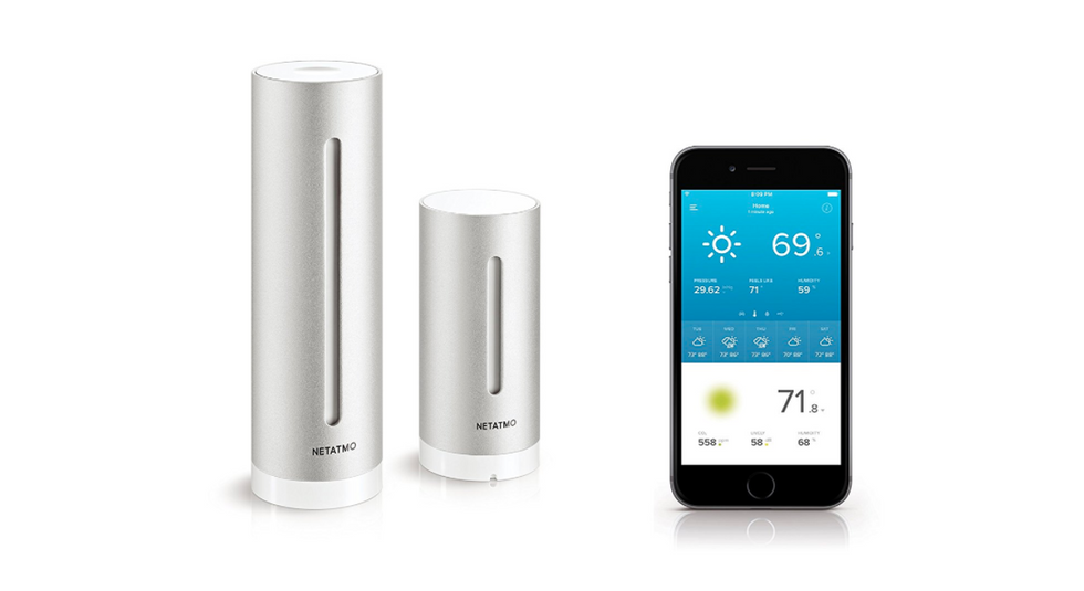 Picture of NetatmoWeather Station and smartphone.