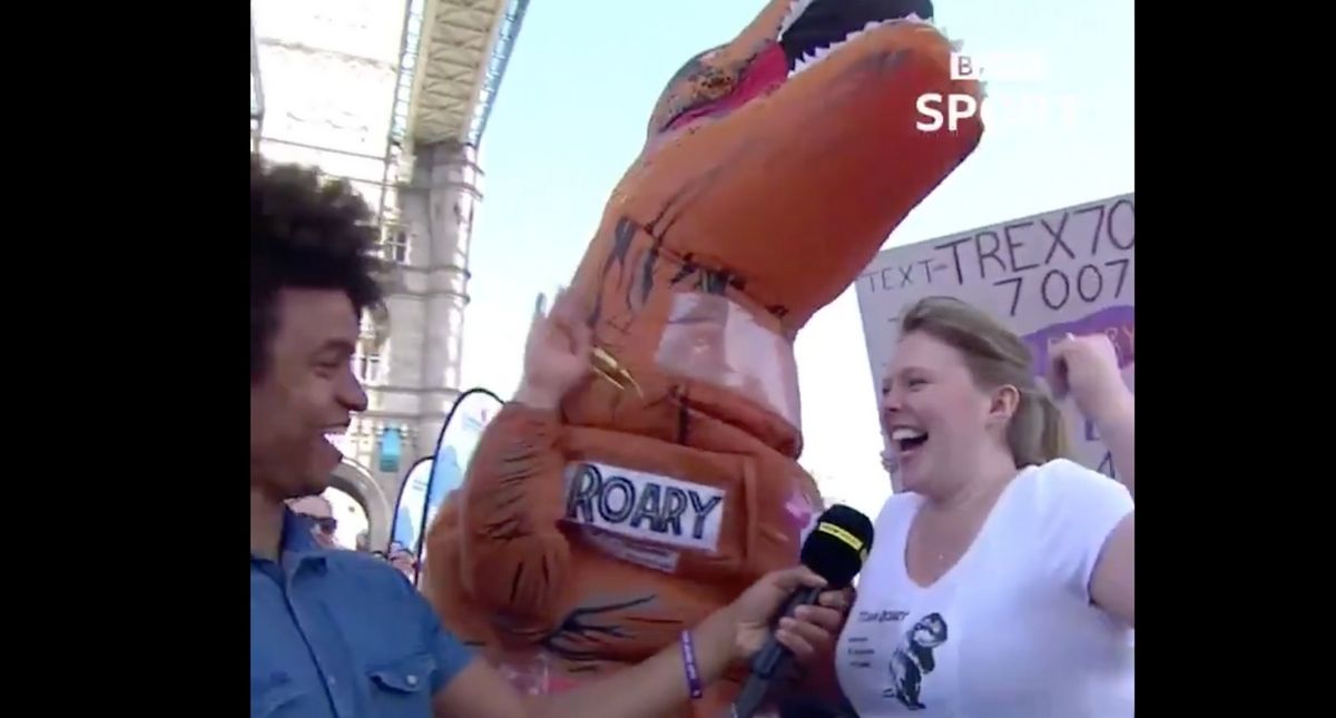 Inflatable T-Rex Gets Engaged During London Marathon—And We Couldn't Be Happier For Him