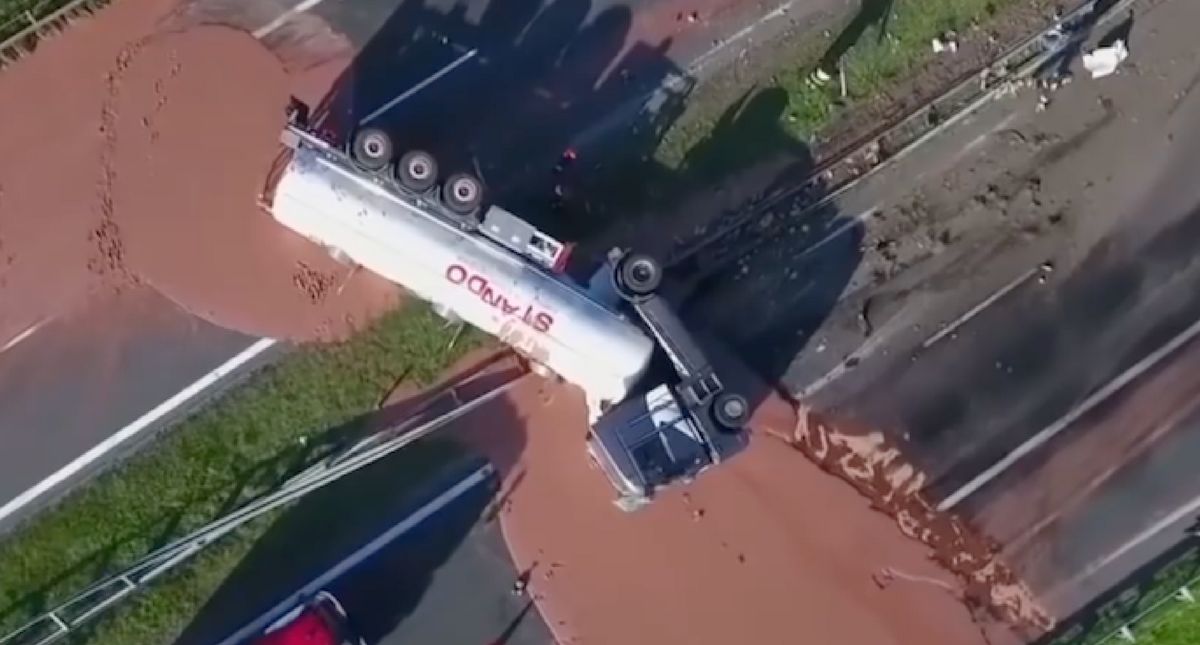 A Semi Carrying Liquid Chocolate Crashed And Spilled Its Delicious Contents Across A Highway