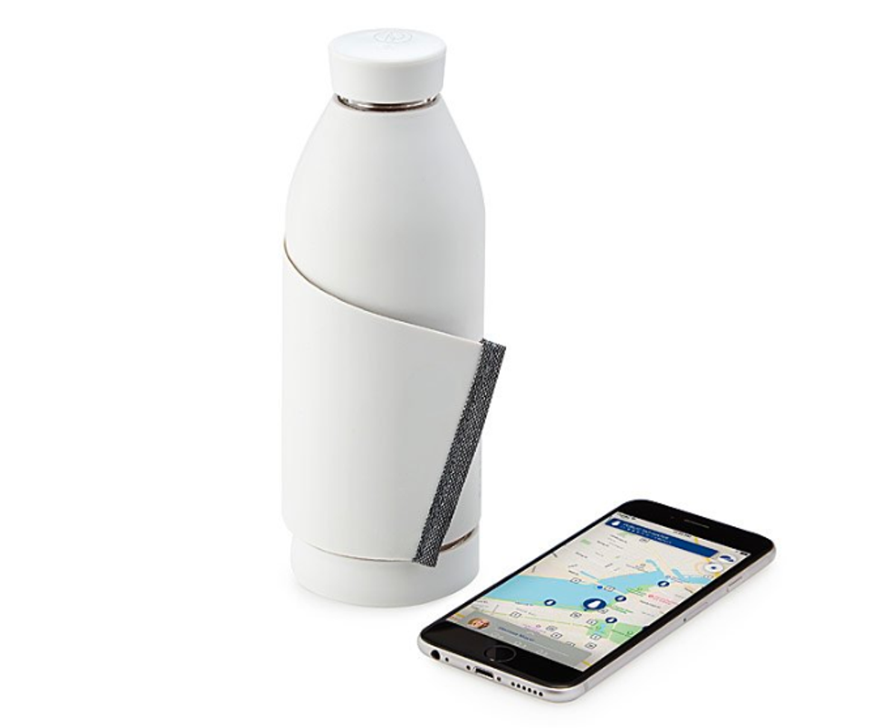 Picture of fountain water bottle and smartphone.
