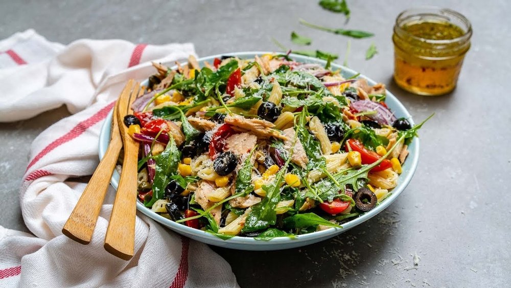 Healthy Tuna Pasta Salad Recipe (With Corn, Capers and Olives)