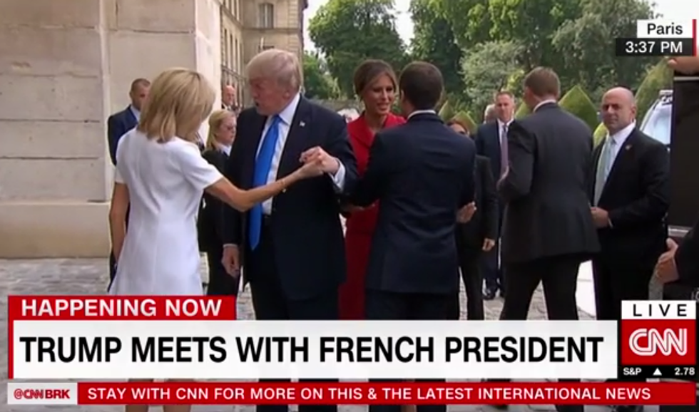 Trump Grabs French First Lady's Arm By Pussy, Then Pervs All Over Her. Diplomacy!