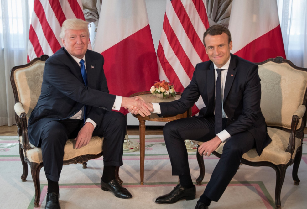 Hot French President Destroys Tiny Hands Trump With World's Sexxxiest Handshake