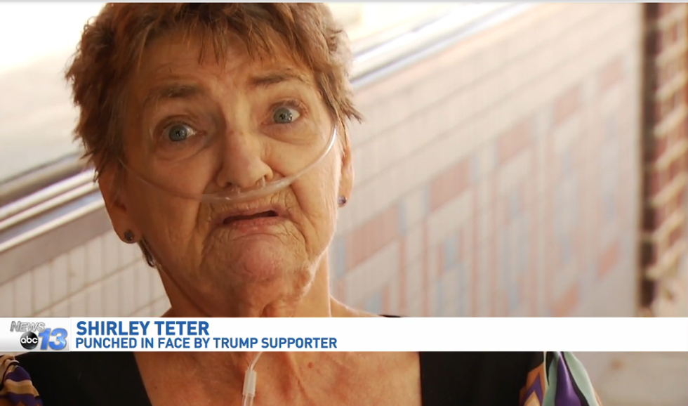 69-Year-Old Lady With Oxygen Tank Cold-Cocked By Trump Dude, For America Obviously