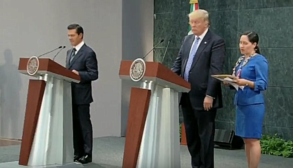 Coward Donald Trump Goes To Mexico, Too Big A Pussy To Demand Payment For His Wall