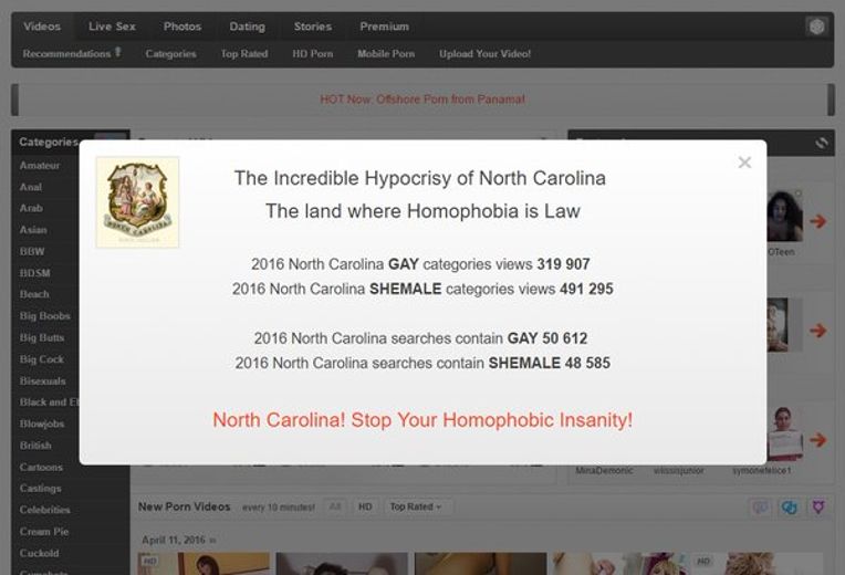 North Carolina Shemales - North Carolina Prepares For Jizz-Pocalypse After Being Cockblocked By Mean  Porn Site - Wonkette