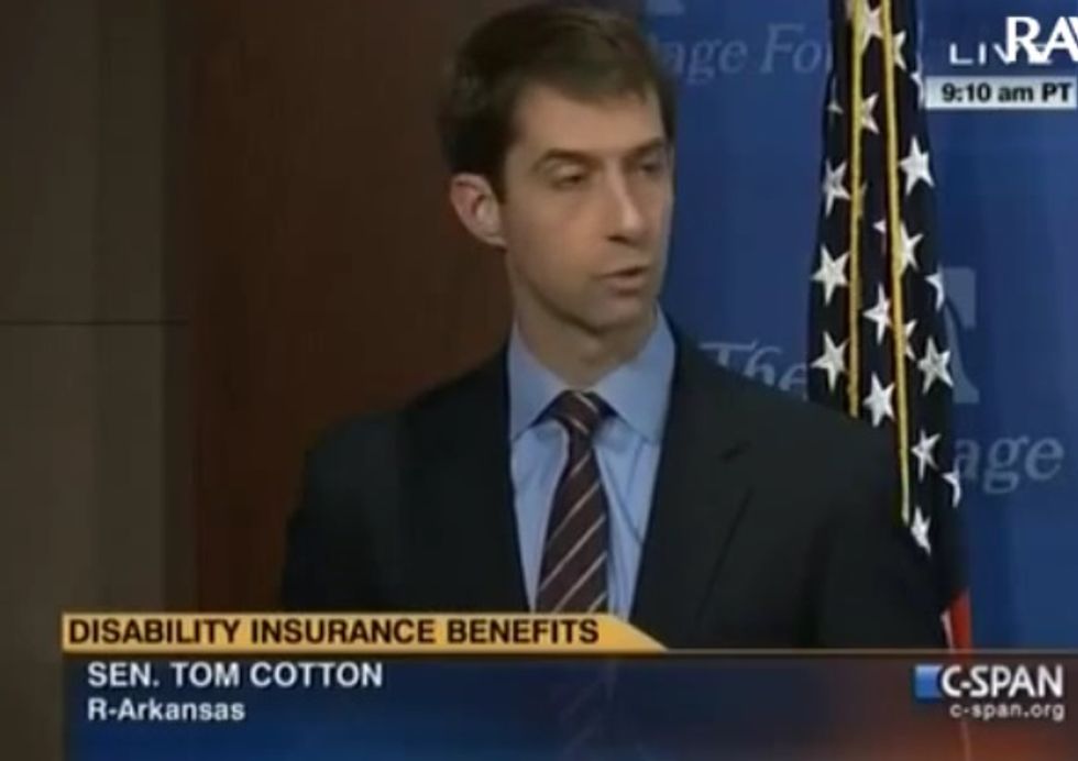 Sen. Tom Cotton Knows 'Disabled' Fakers Spending Your Tax Moneys On Drugs