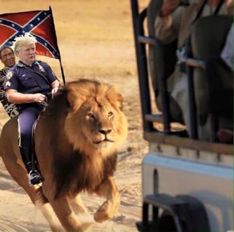 This Picture Of Donald Trump And Bill Cosby Riding A Lion Says It All
