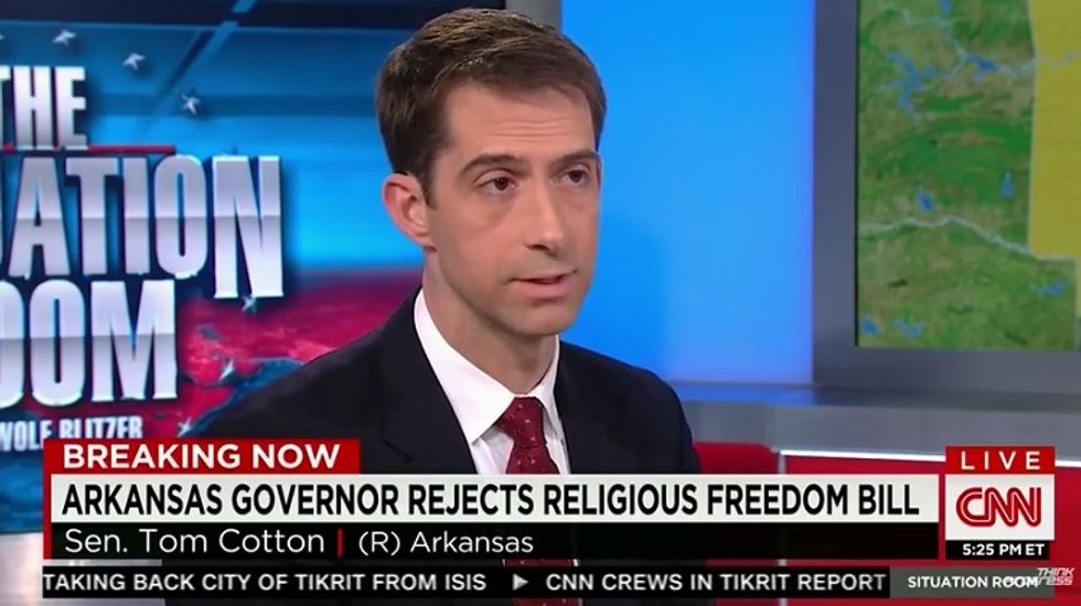Sen. Tom Cotton Says Gays Should Be Glad They're Not Hung