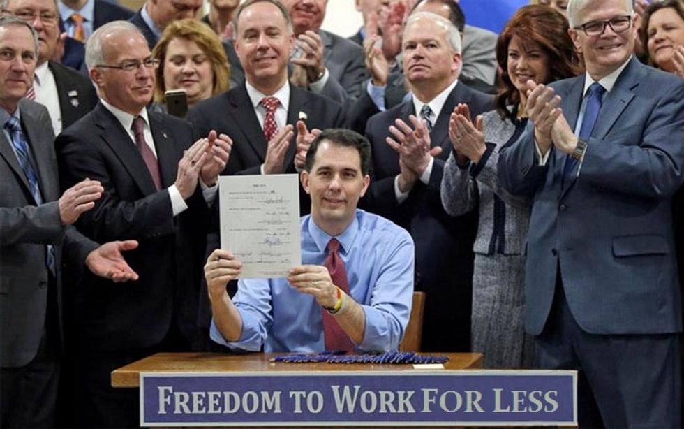 Scott Walker Signs 'Right To Work' Law So Wisconsin Can Have Fewer Rights At Work