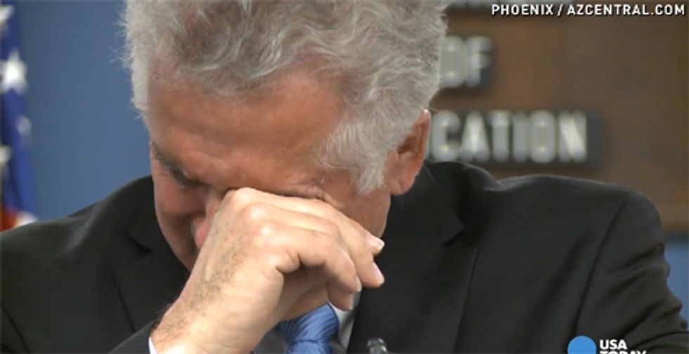 Arizona Schools Chief Apologizes, Has A Good Cry, Will Never Surrender, Won't Stop Believin'