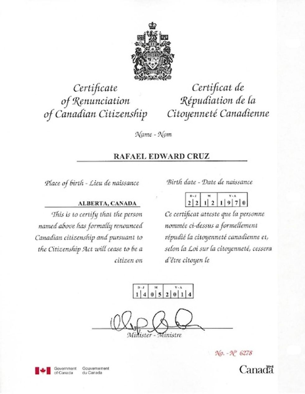 Pour One Out For Ted Cruz's Canadian Citizenship, America