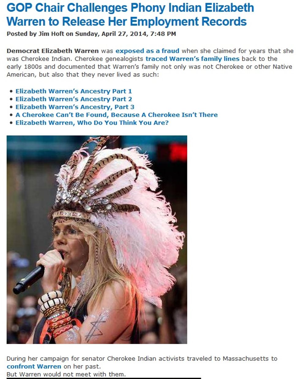 Stupidest Man On The Internet Has Made This Sexy Elizabeth Warren Indian Princess Pic, For You To Fap To