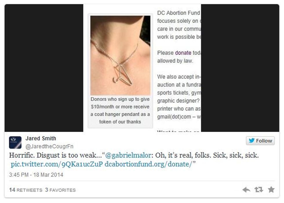 Abortion Rights Group Gives Coat Hanger Pendants To Donors, Furious Wingnuts Don't Realize Joke's On Them