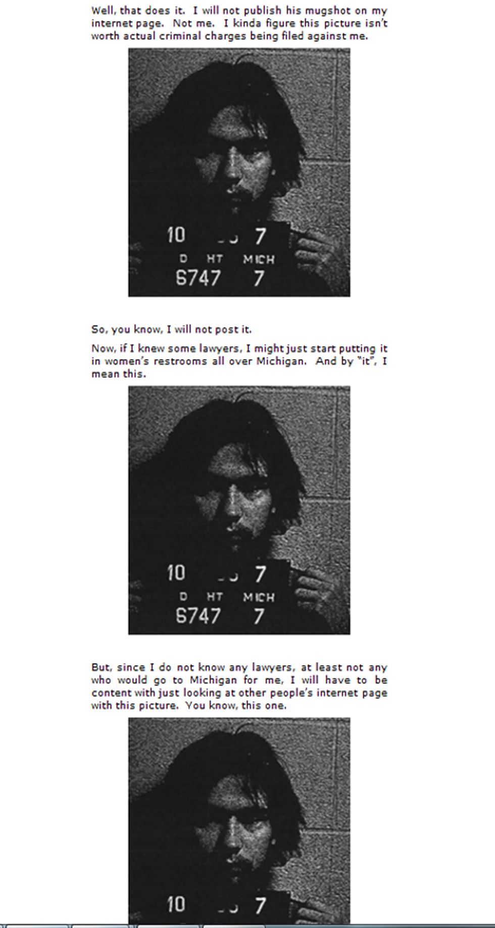 Steve Stockman Will Put All You Jerks In Jail For Criming Him By Publishing His 1977 Mugshot