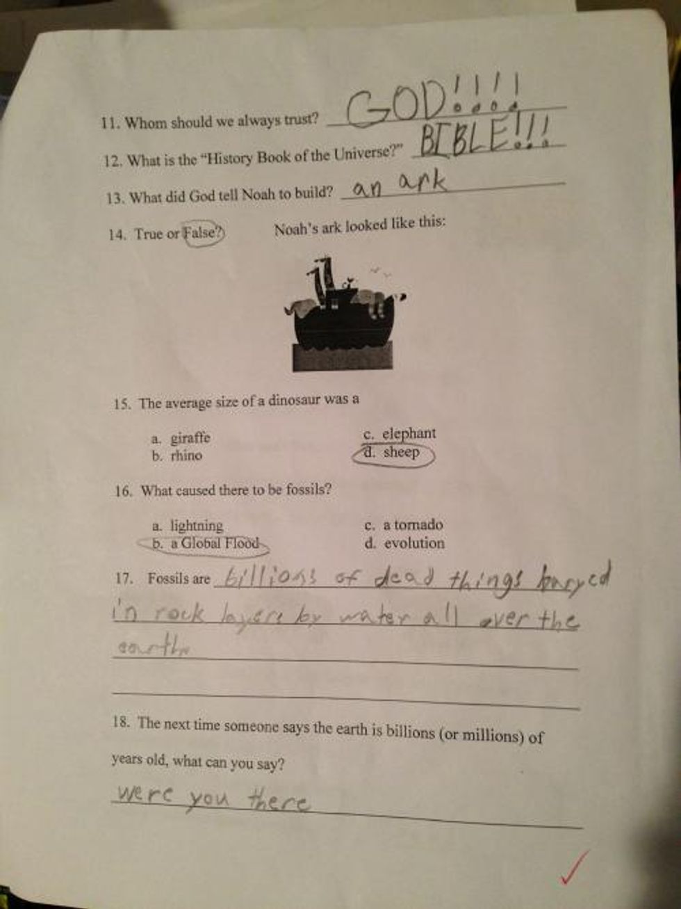 Nice Time! Christian School That Gave Creationist Quiz Is Mercifully Euthanized