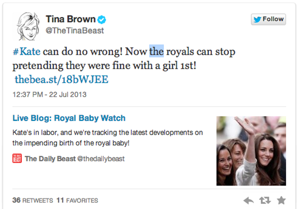 On Royal Baby, Tina Brown Takes One Small Step Back For Women, One Giant Leap Back For Womankind