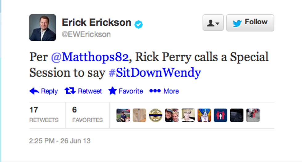 Chivalrous Gentleman Erick Erickson Helps GOP With Womyn-Outreach, Tells Wendy Davis To Sit Down, Shut Up