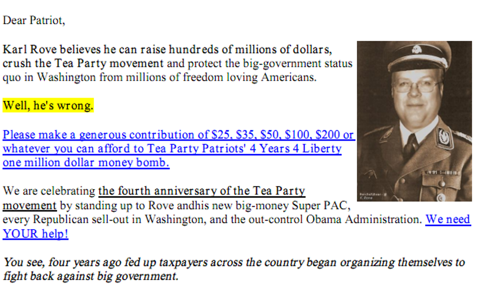 Tea Party: We Put Karl Rove In That Nazi Uniform *By Accident*