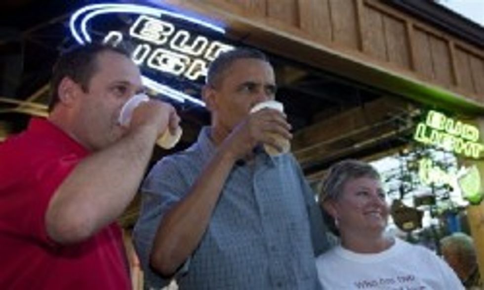 History's Greatest Monster Barack Obama Politicizes Beer, Refuses To Buy One For Guy Holding A Romney Sign