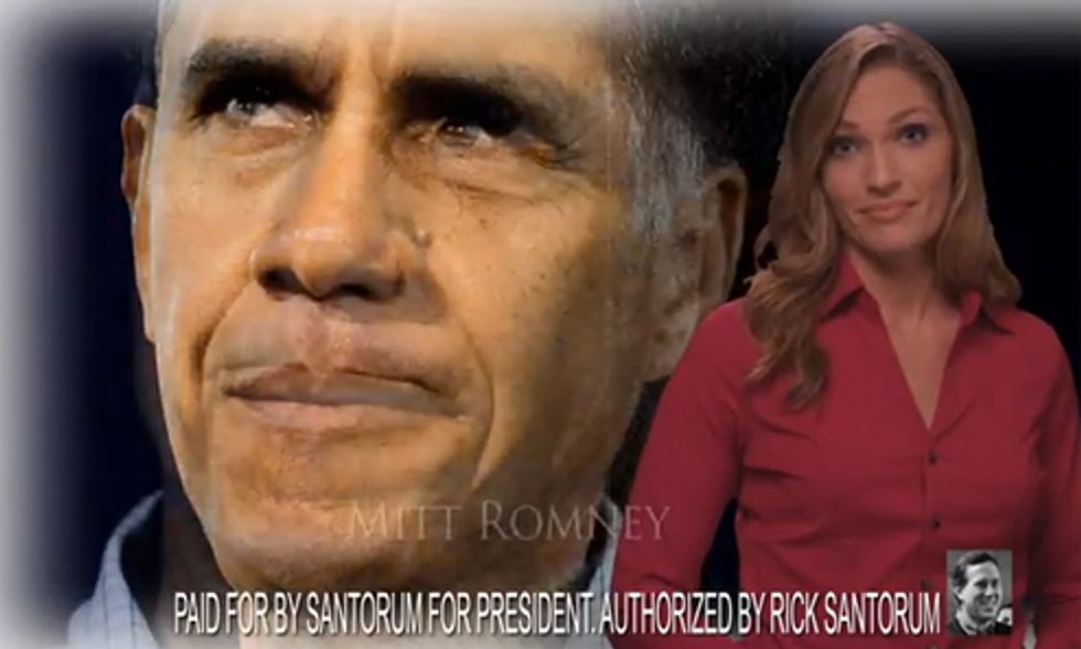 New Rick Santorum Ad Offers Terrifying Obama-Romney Face Meld