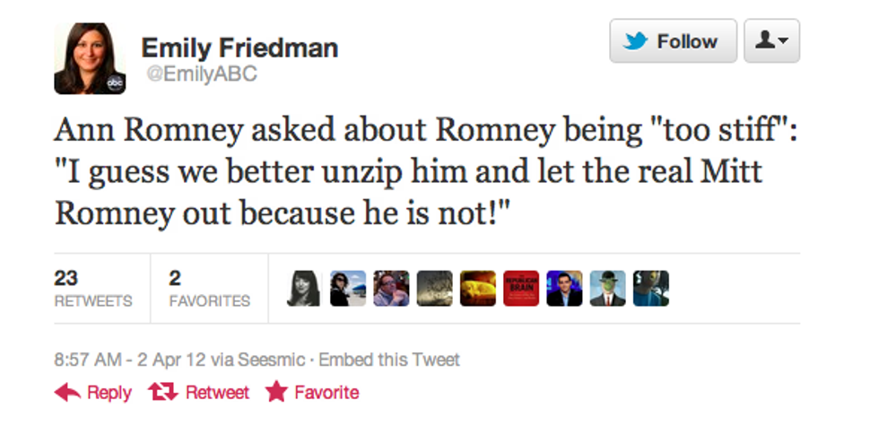 Ann Romney: Husband Mitt Has Flaccid Pecker