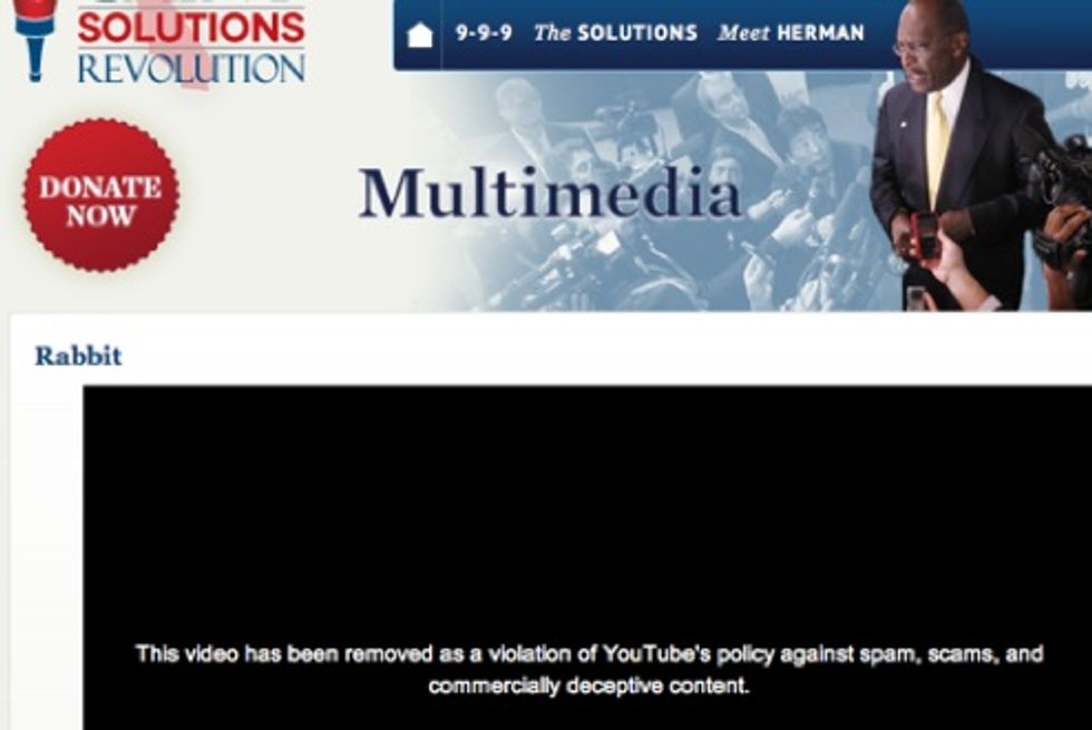 YouTube Does Not Care for Herman Cain's Bunny Snuff Film