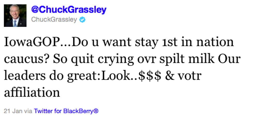 Spelling on Chuck Grassley's Twitter Finally Improves After Being Hacked