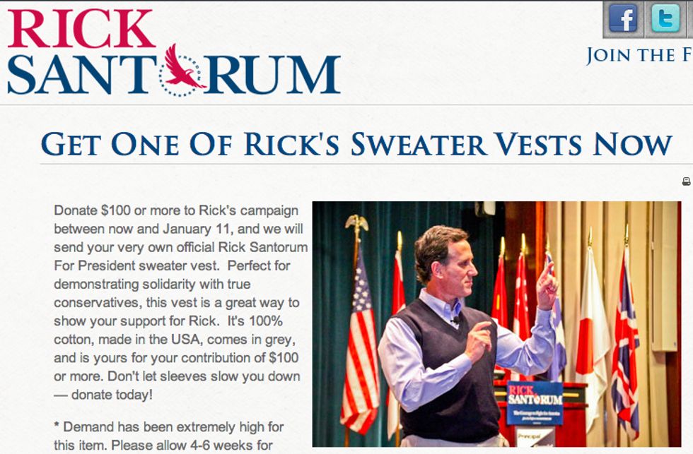 Rick Santorum Campaign Now Selling Sweater Vests