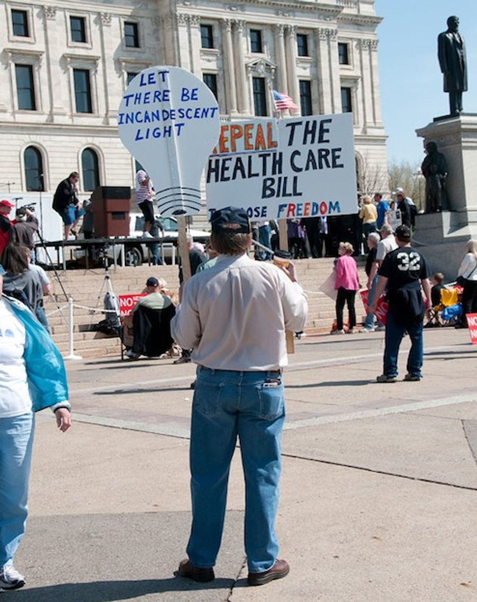 Strange Minnesota Teabaggers Protest Light Bulbs, Health Care and 'Bohica'
