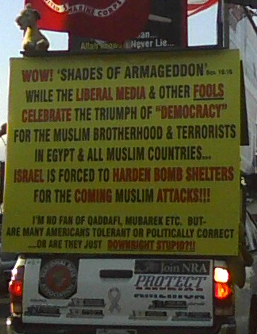 Pickup Truck Warns of Impending 'Muslim Attack'