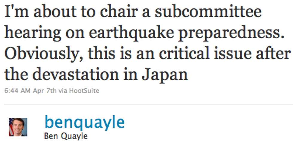 Uh Oh: Ben Quayle In Charge of Our Earthquake Preparedness