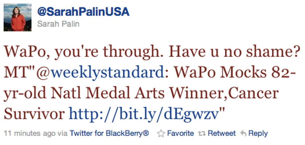 New Newspaper Reader Sarah Palin Decides Washington Post Is 'Through'