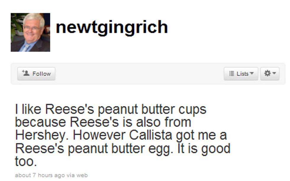 Newt Gingrich Having Twittergasms Over His Easter Candies