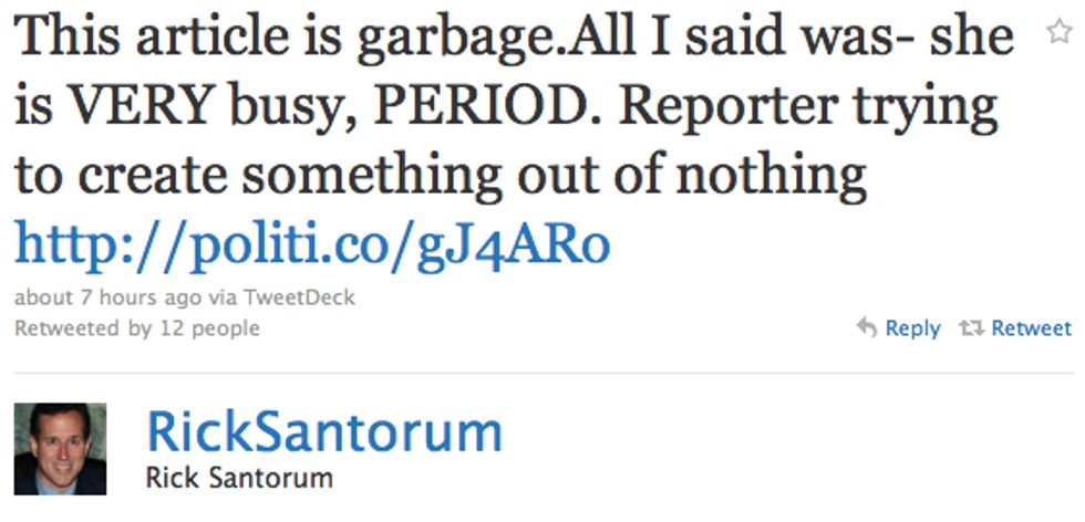 Important: Santorum Gets In Some Sort of Spat With Politico Over Palin