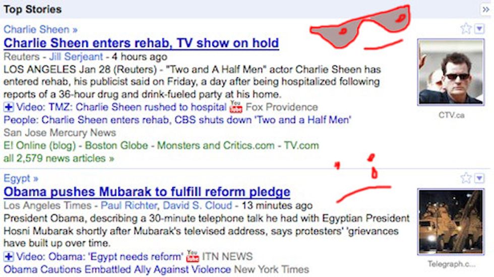 America Knows What's Important, Charlie Sheen vs. Egypt Edition