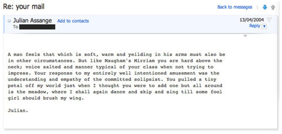 Julian Assange Out On Bail; Let's Look At His Weird E-mails To a 19-Year-Old