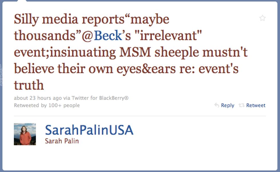 Sarah Palin Slights Glenn Beck By Mistaking Him For Sane Person