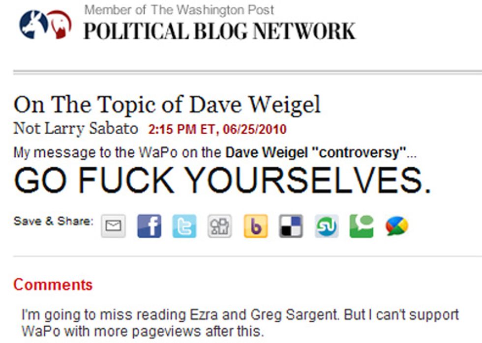 Slave Bloggers At WashingtonPost.com Say Farewell To Dave Weigel